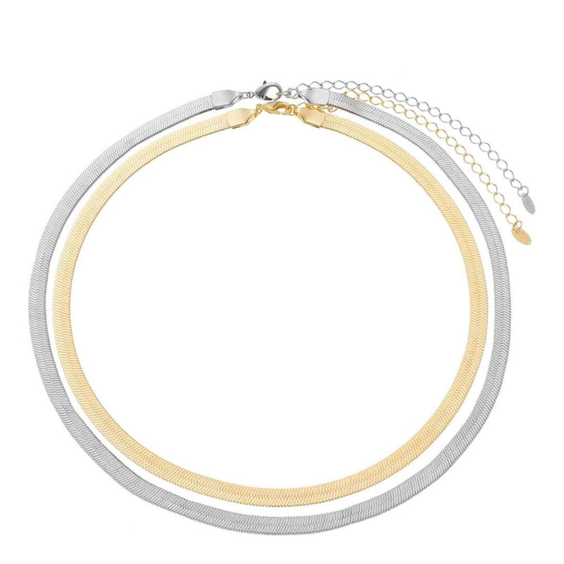 Choker Piuka Vittoria 2 Voltas Malha Metal Folheada a Ouro 18k e Folheada em Ródio Branco