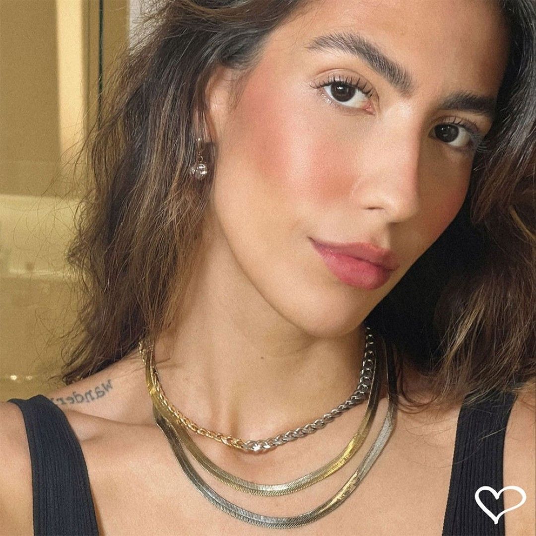 Choker Piuka Vittoria 2 Voltas Malha Metal Folheada a Ouro 18k e Folheada em Ródio Branco