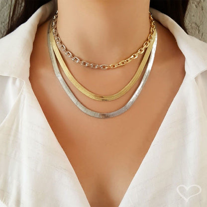 Choker Piuka Vittoria 2 Voltas Malha Metal Folheada a Ouro 18k e Folheada em Ródio Branco