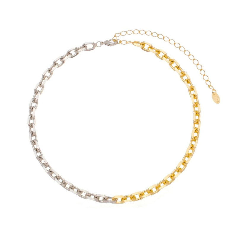 Choker Piuka Mônica Dua Elos Folheada a Ouro 18k e Folheada em Ródio Branco