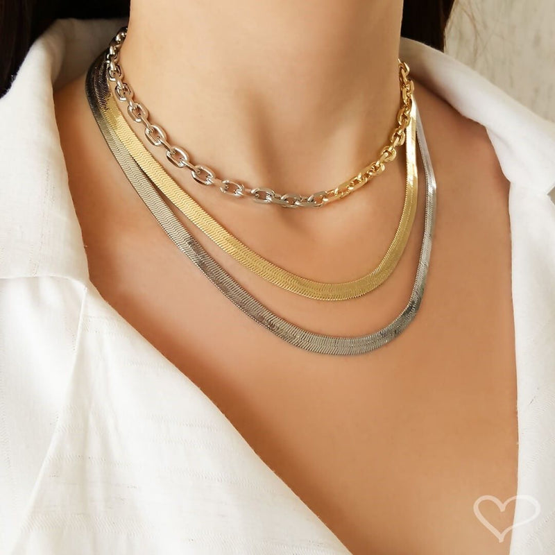 Choker Piuka Mônica Dua Elos Folheada a Ouro 18k e Folheada em Ródio Branco