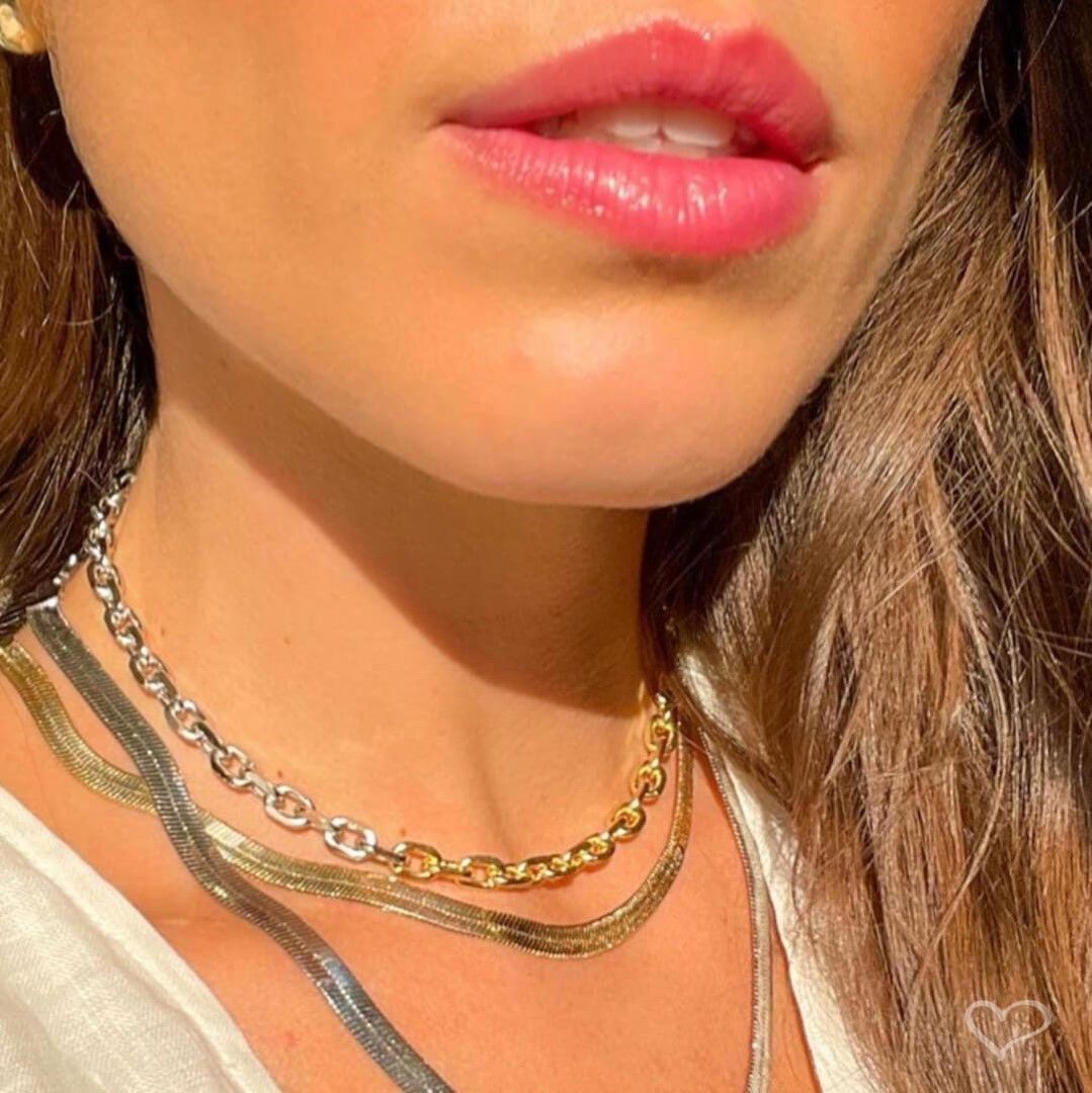 Choker Piuka Mônica Dua Elos Folheada a Ouro 18k e Folheada em Ródio Branco