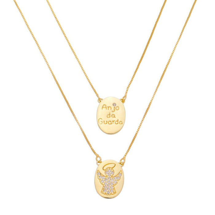 Escapulário Anjo da Guarda Zircônias Folheado a Ouro 18k