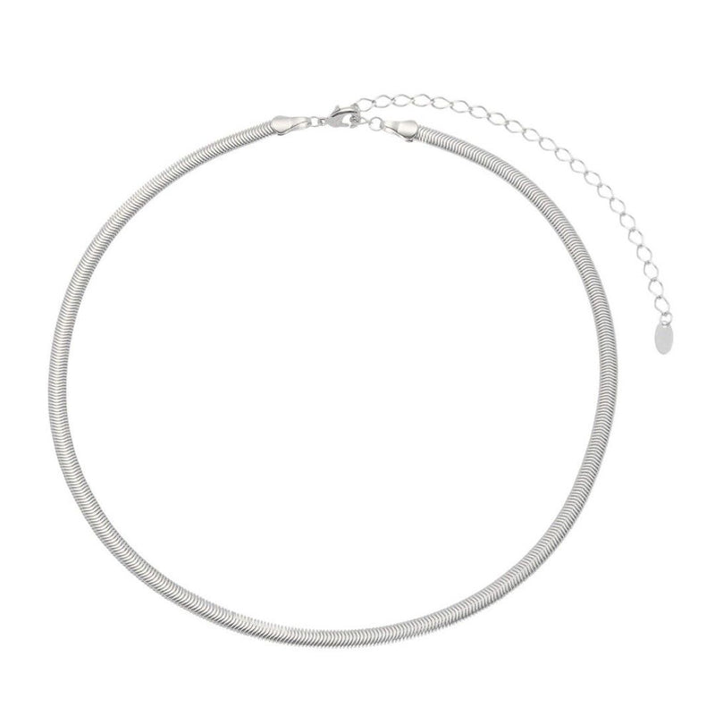 Choker Malha Metal Fina  Folheado em Ródio Branco Fernanda