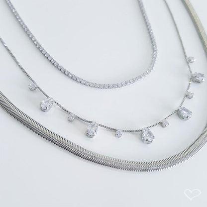 Choker Malha Metal Fina  Folheado em Ródio Branco Fernanda
