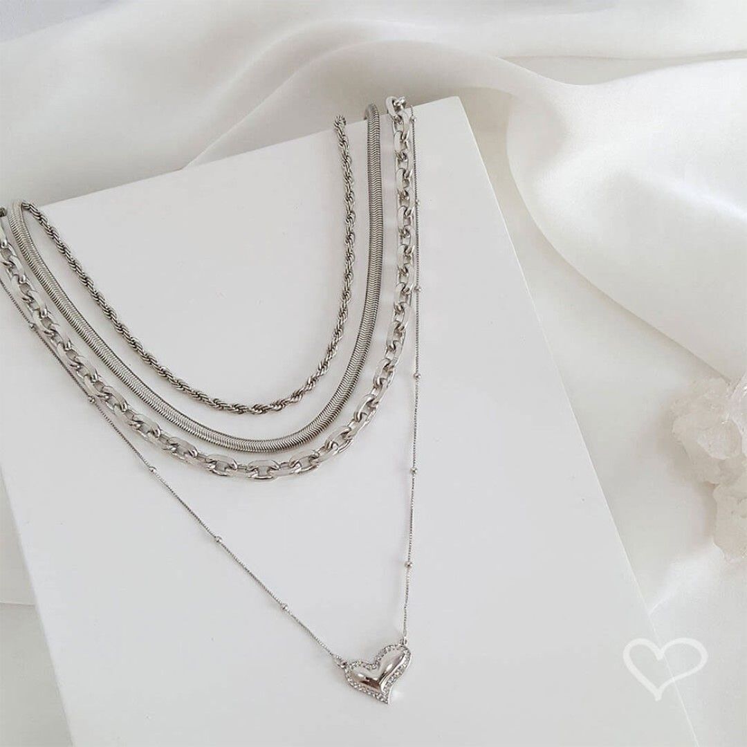 Choker Malha Metal Fina  Folheado em Ródio Branco Fernanda
