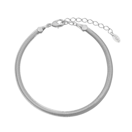 Pulseira Feminina Fernanda Malha Metal Fina Folheada em Ródio Branco