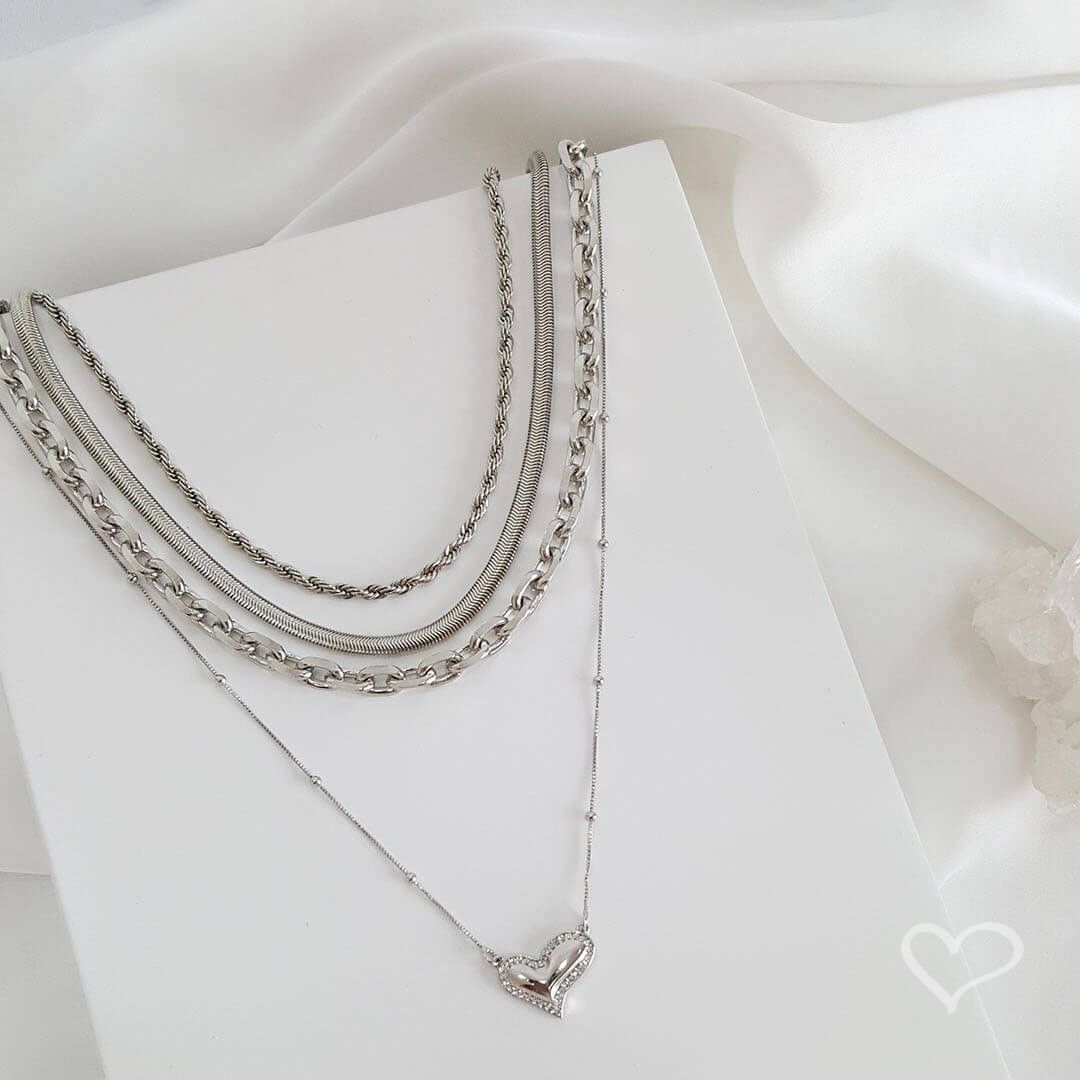 Choker Piuka Mônica Dua Elos Folheada em Ródio Branco