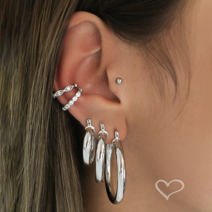 Brinco de Argola Tubo Nana M Folheado em Ródio Branco