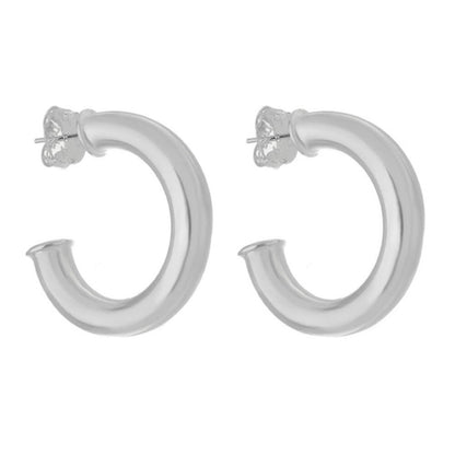 Brinco de Argola Tubo Lele G Folheado em Ródio Branco