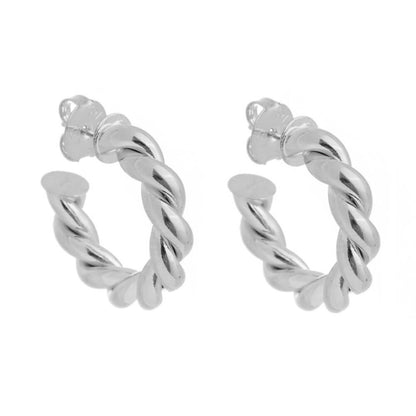 Brinco de Argola Tubo Torcido Camila M Folheado em Ródio Branco