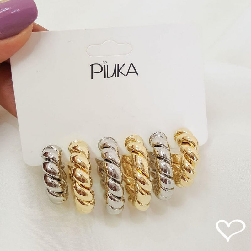 Brinco de Argola Tubo Torcido Camila P Folheado em Ródio Branco