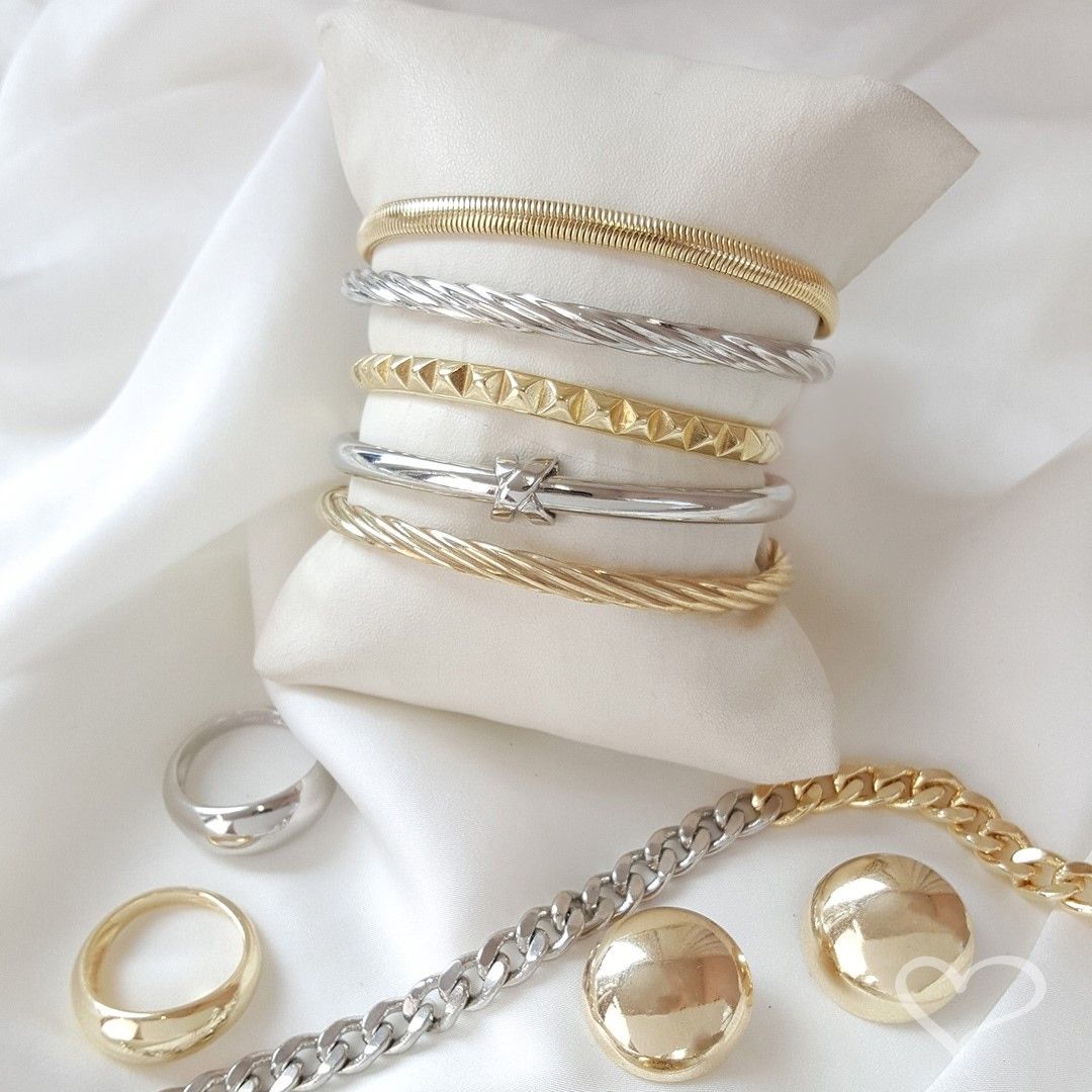 Pulseira Folheada a Ouro 18k Malha Metal Fina Fernanda