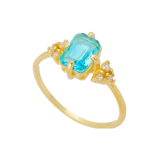 Anel Solitário Zircônia Acqua Folheado a Ouro 18k Nayana