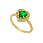 Anel de Coração Folheado a Ouro 18k Zircônia Esmeralda Elis