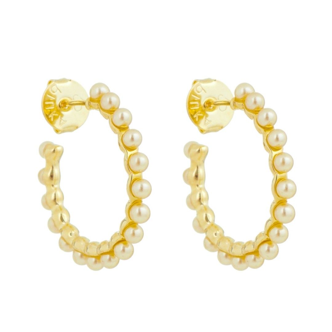 Brinco Piuka Argola Daiana Pérolas Folheado a Ouro 18k