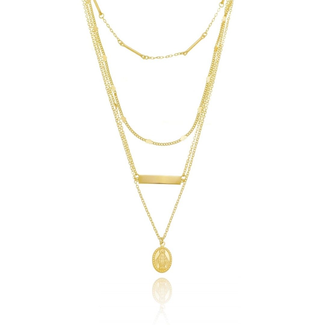 Mix de Colares Nat Nossa Senhora das Graças Folheado a Ouro 18k