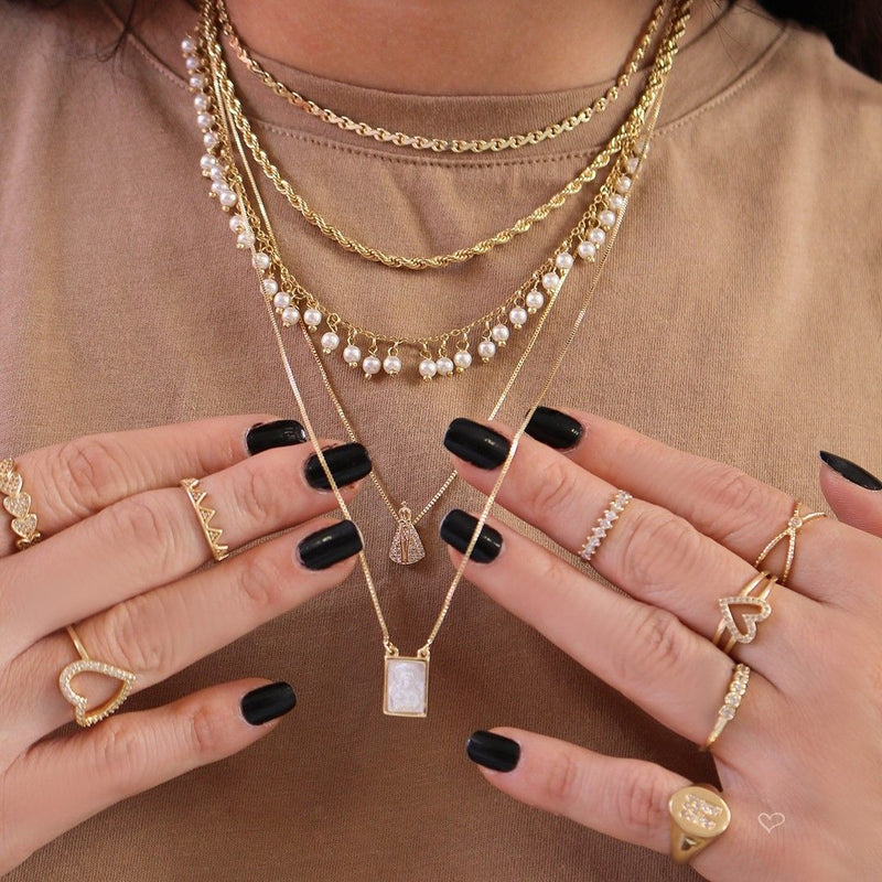 Escapulário Piuka Sagrado Coração de Jesus e Nossa Senhora do Carmo Madrepérola Folheado a Ouro 18k