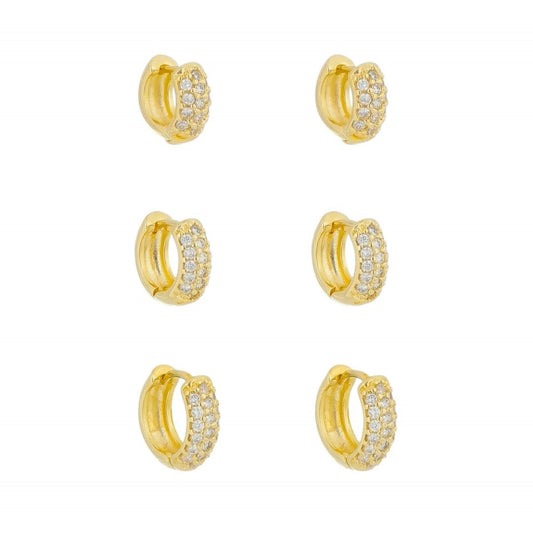 Trio de Brincos Argolinha Dani Zircônias Folheado a Ouro 18k