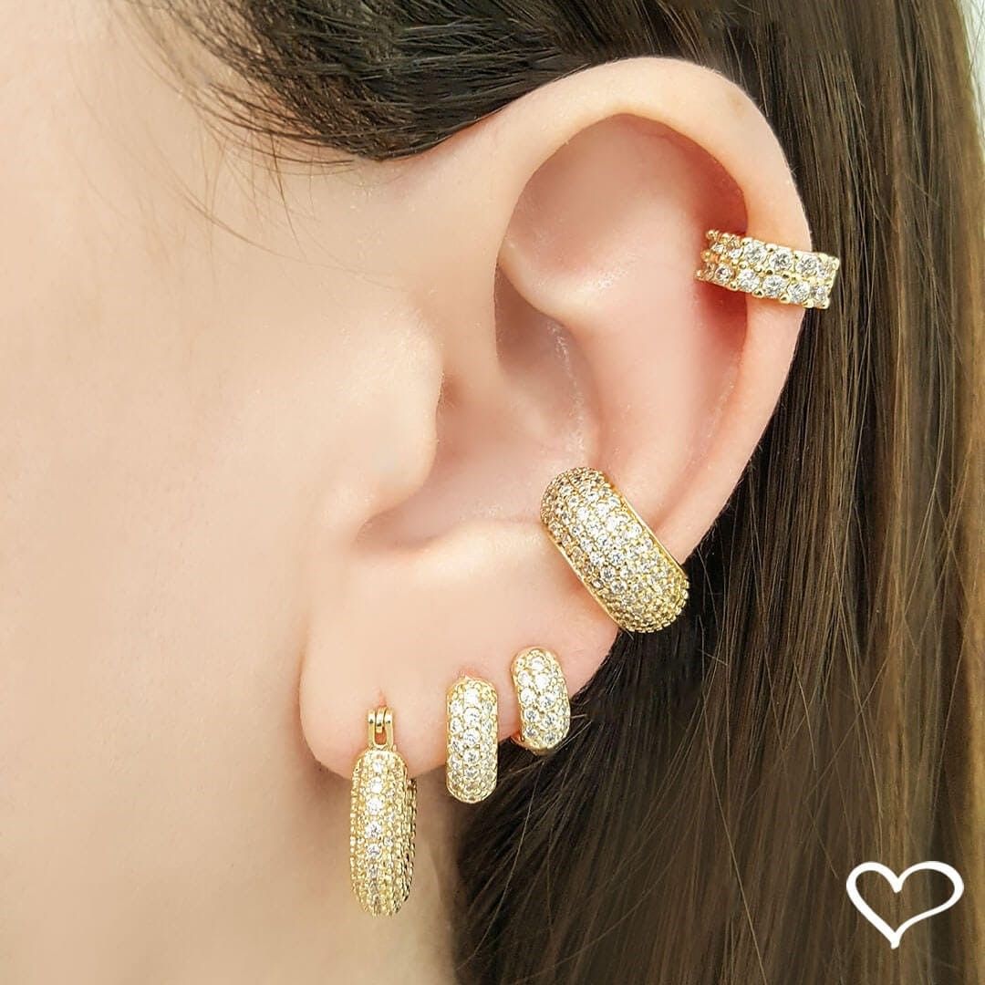 Trio de Brincos Argolinha Dani Zircônias Folheado a Ouro 18k