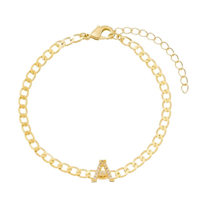 Pulseira Piuka Hana Letra Inicial Zircônias Folheada a Ouro 18k