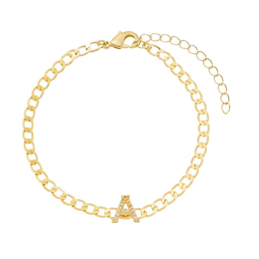 Pulseira Piuka Hana Letra Inicial Zircônias Folheada a Ouro 18k