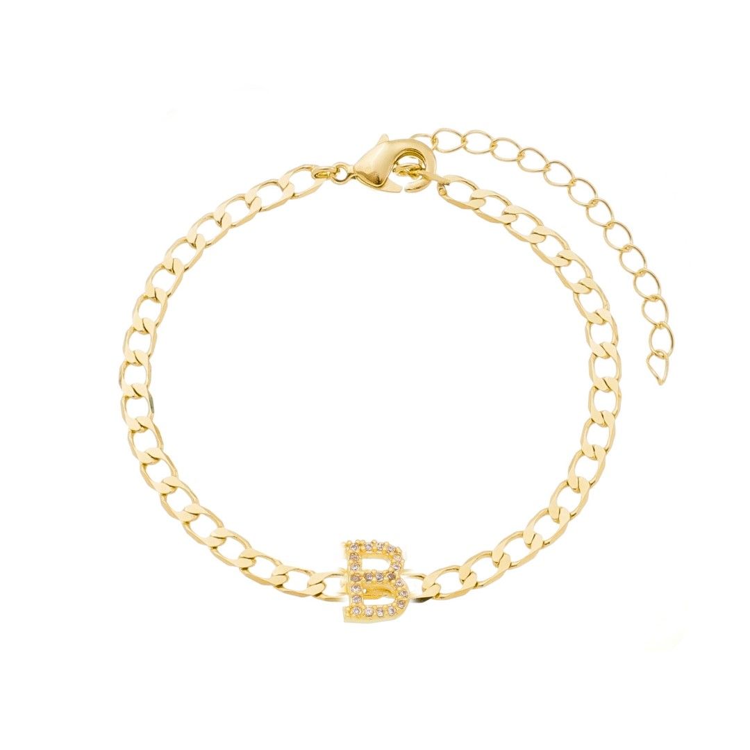Pulseira Piuka Hana Letra Inicial Zircônias Folheada a Ouro 18k