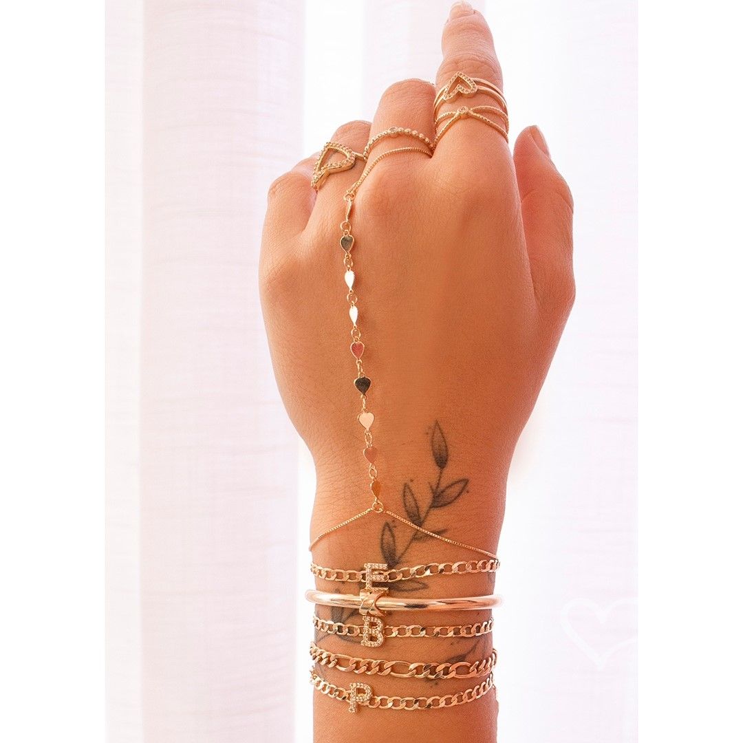 Pulseira Piuka Hana Letra Inicial Zircônias Folheada a Ouro 18k