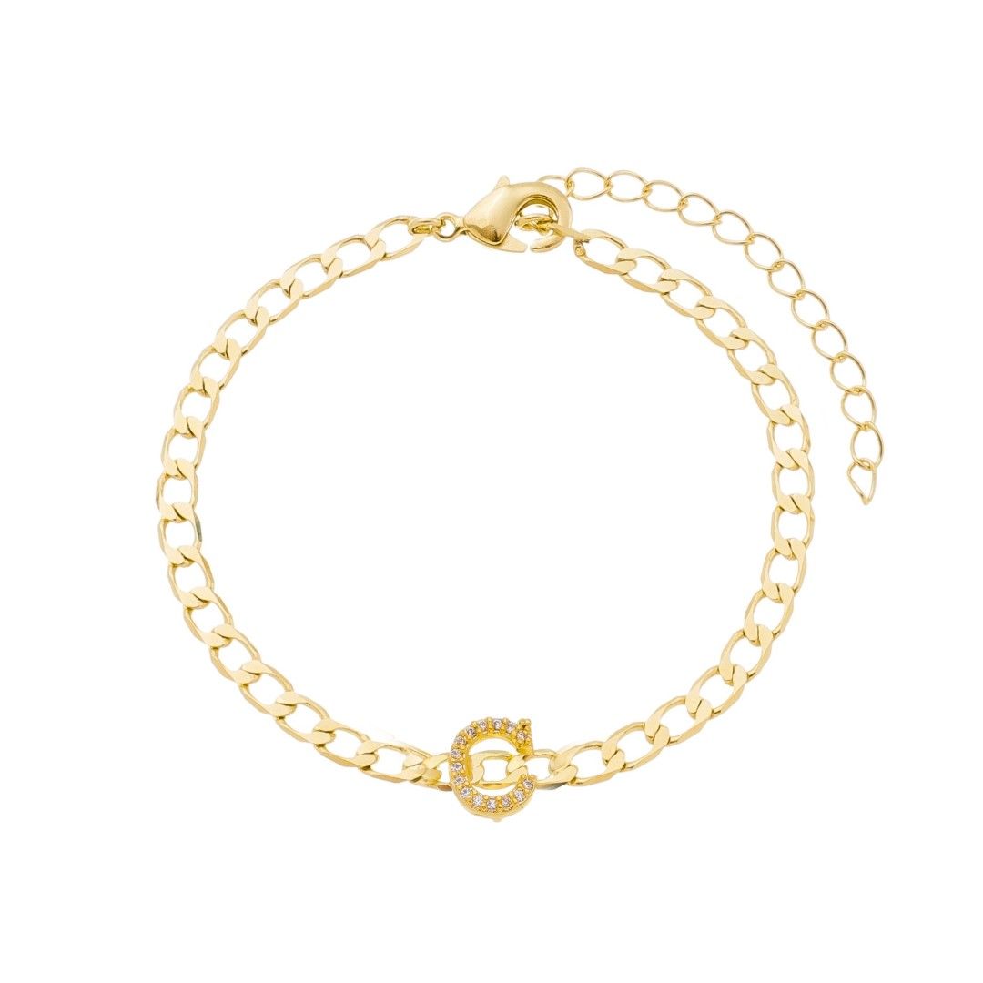 Pulseira Piuka Hana Letra Inicial Zircônias Folheada a Ouro 18k