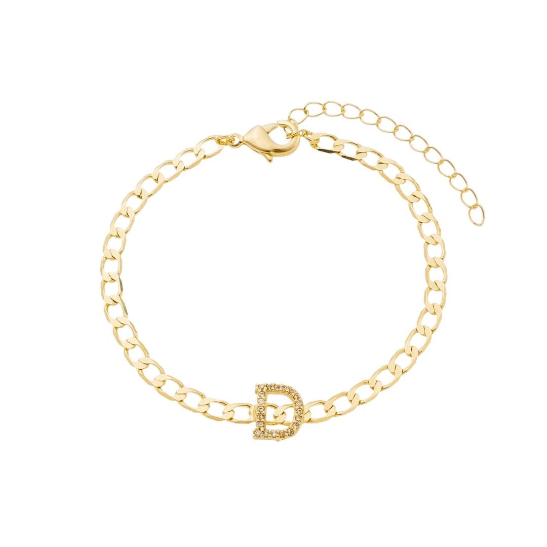Pulseira Piuka Hana Letra Inicial Zircônias Folheada a Ouro 18k