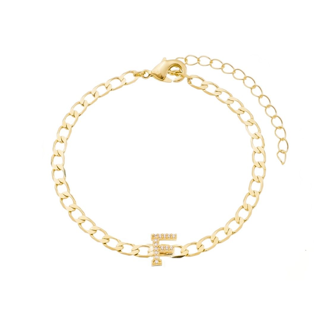Pulseira Piuka Hana Letra Inicial Zircônias Folheada a Ouro 18k