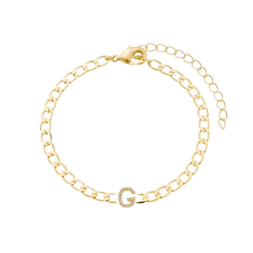 Pulseira Piuka Hana Letra Inicial Zircônias Folheada a Ouro 18k