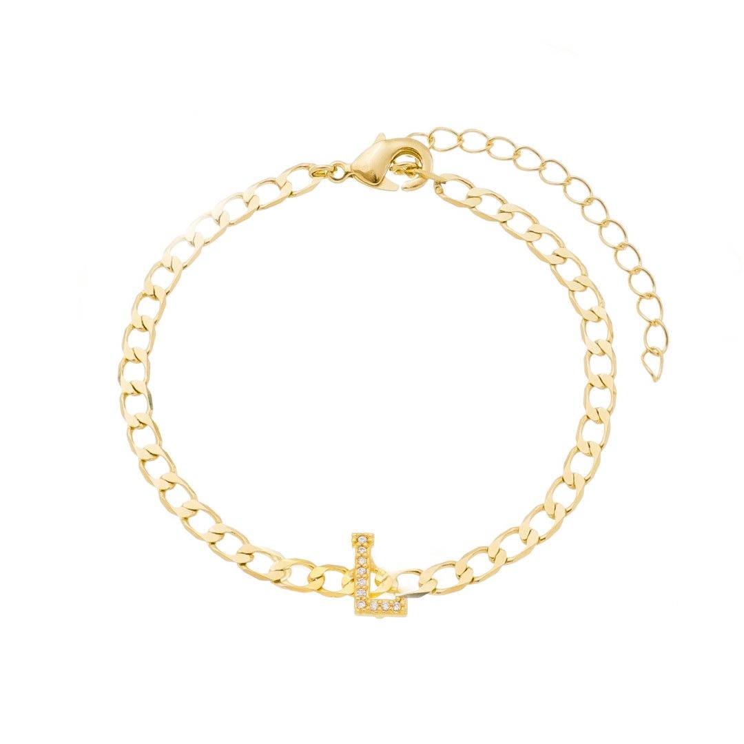 Pulseira Piuka Hana Letra Inicial Zircônias Folheada a Ouro 18k