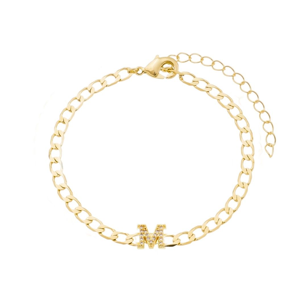Pulseira Piuka Hana Letra Inicial Zircônias Folheada a Ouro 18k