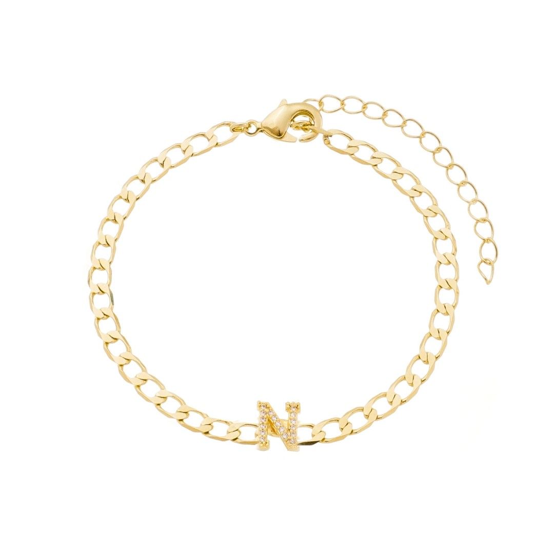 Pulseira Piuka Hana Letra Inicial Zircônias Folheada a Ouro 18k