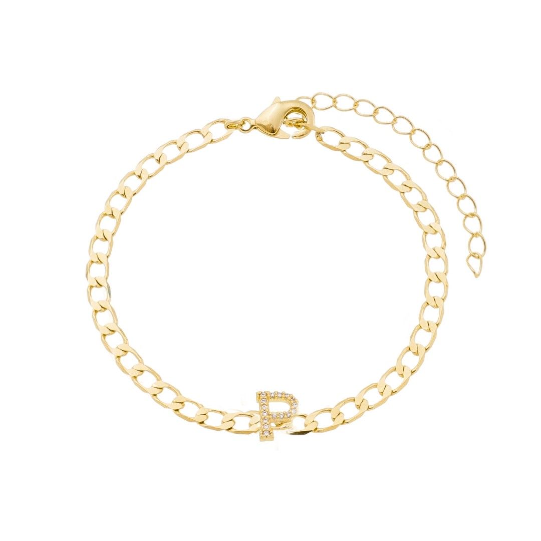 Pulseira Piuka Hana Letra Inicial Zircônias Folheada a Ouro 18k