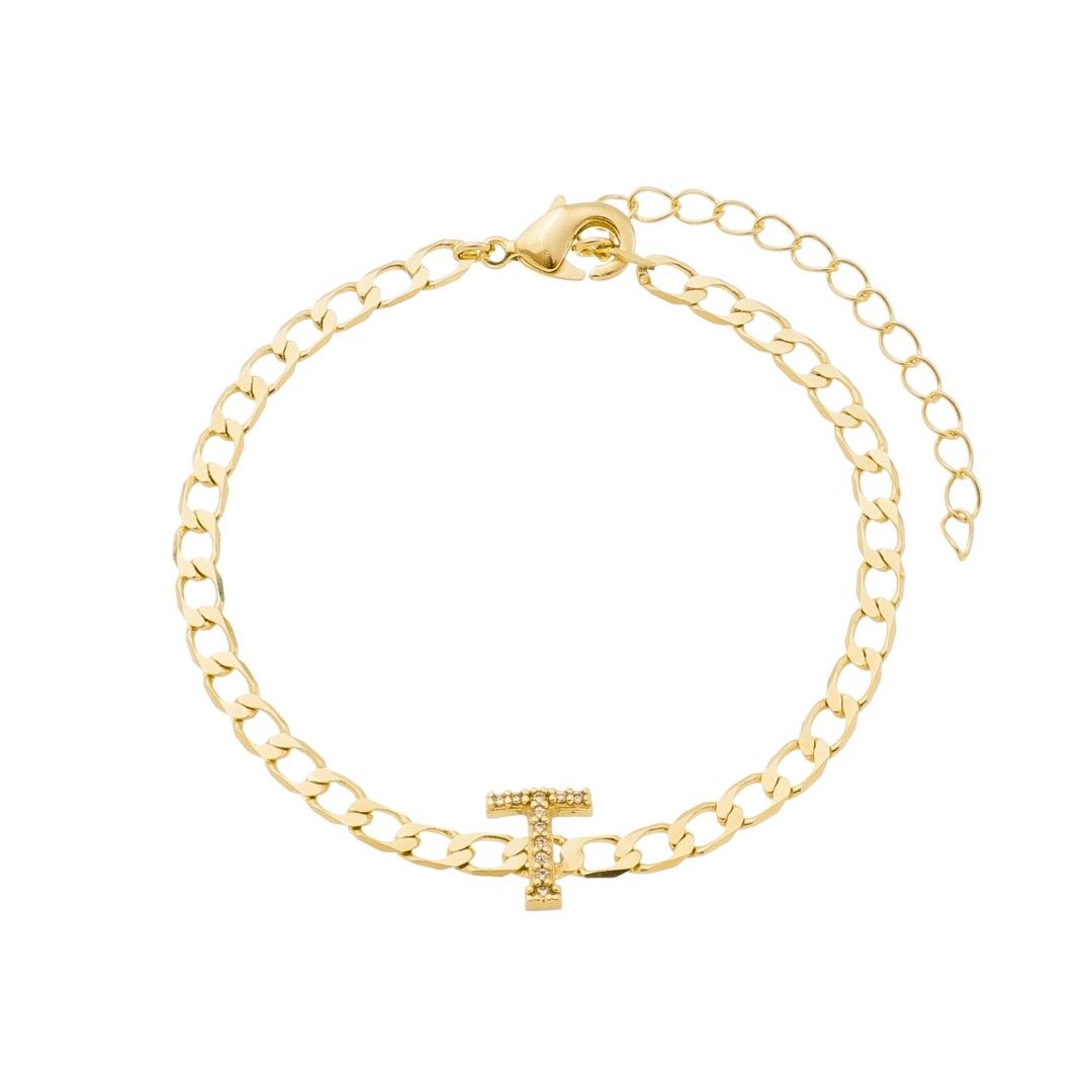 Pulseira Piuka Hana Letra Inicial Zircônias Folheada a Ouro 18k