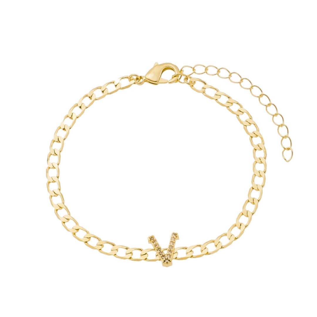 Pulseira Piuka Hana Letra Inicial Zircônias Folheada a Ouro 18k