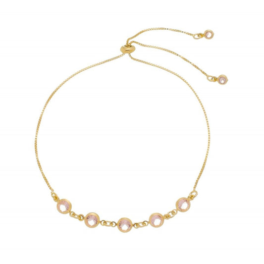 Pulseira Piuka Ajustável Ajude Hcc 2 Corações Metal Zircônias Rosa Folheada a Ouro 18k