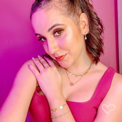 Pulseira Piuka Ajustável Ajude Hcc 2 Corações Metal Zircônias Rosa Folheada a Ouro 18k