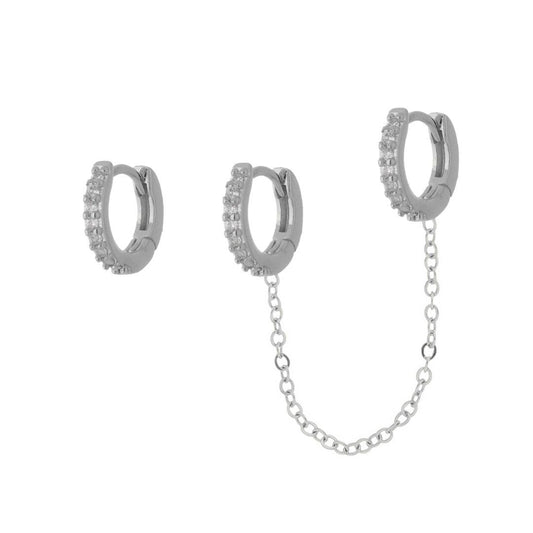 Brinco Argolinha Ear Line Maia Zircônia Folheado em Ródio Branco