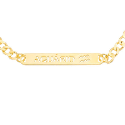 Pulseira Piuka Plaquinha Signos Folheada a Ouro 18k