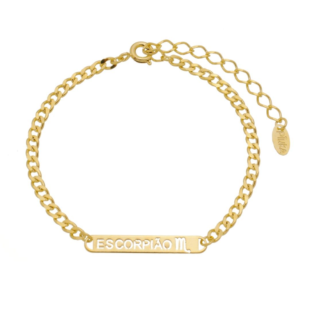 Pulseira Piuka Plaquinha Signos Folheada a Ouro 18k