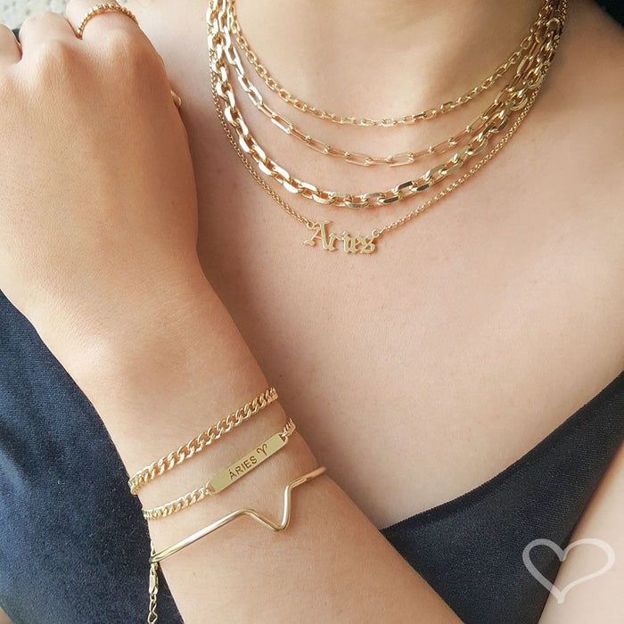 Pulseira Piuka Plaquinha Signos Folheada a Ouro 18k