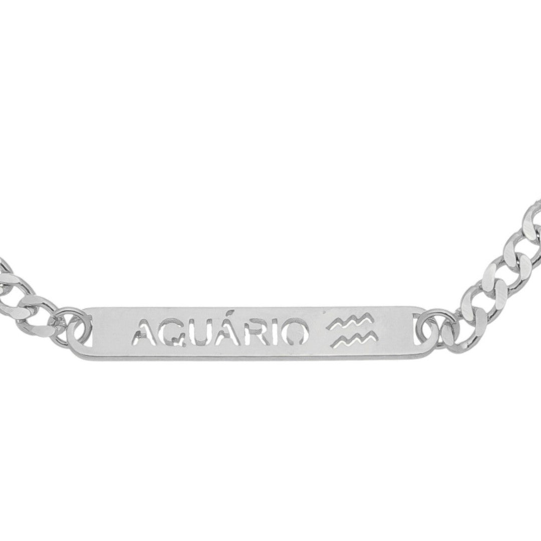 Pulseira Plaquinha Signo Folheada em Ródio Branco