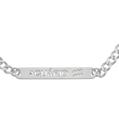 Pulseira Plaquinha Signo Folheada em Ródio Branco