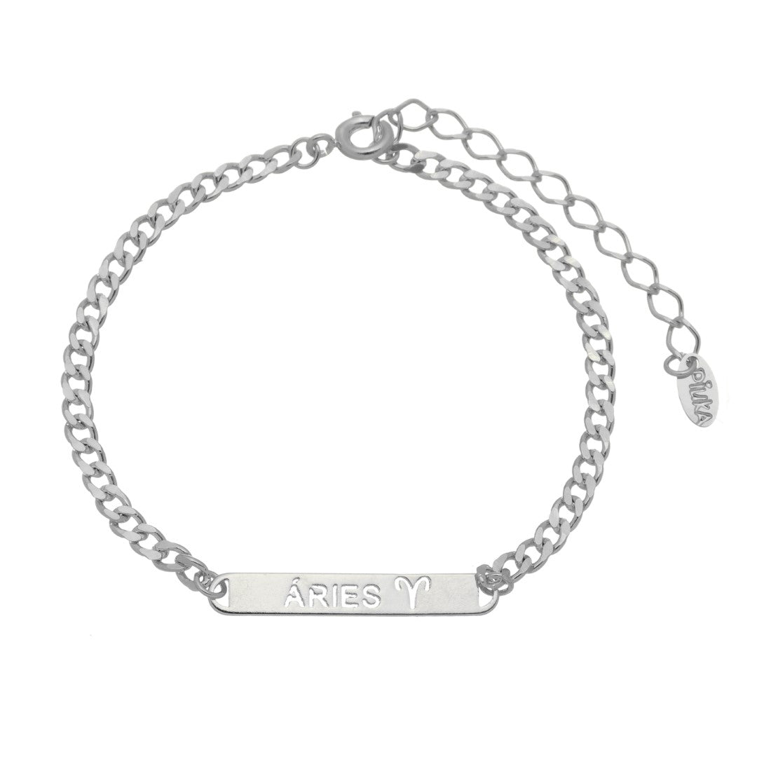 Pulseira Plaquinha Signo Folheada em Ródio Branco