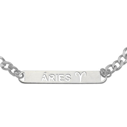 Pulseira Plaquinha Signo Folheada em Ródio Branco