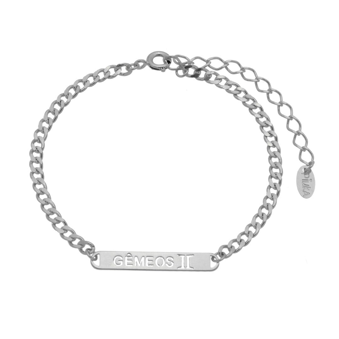 Pulseira Plaquinha Signo Folheada em Ródio Branco
