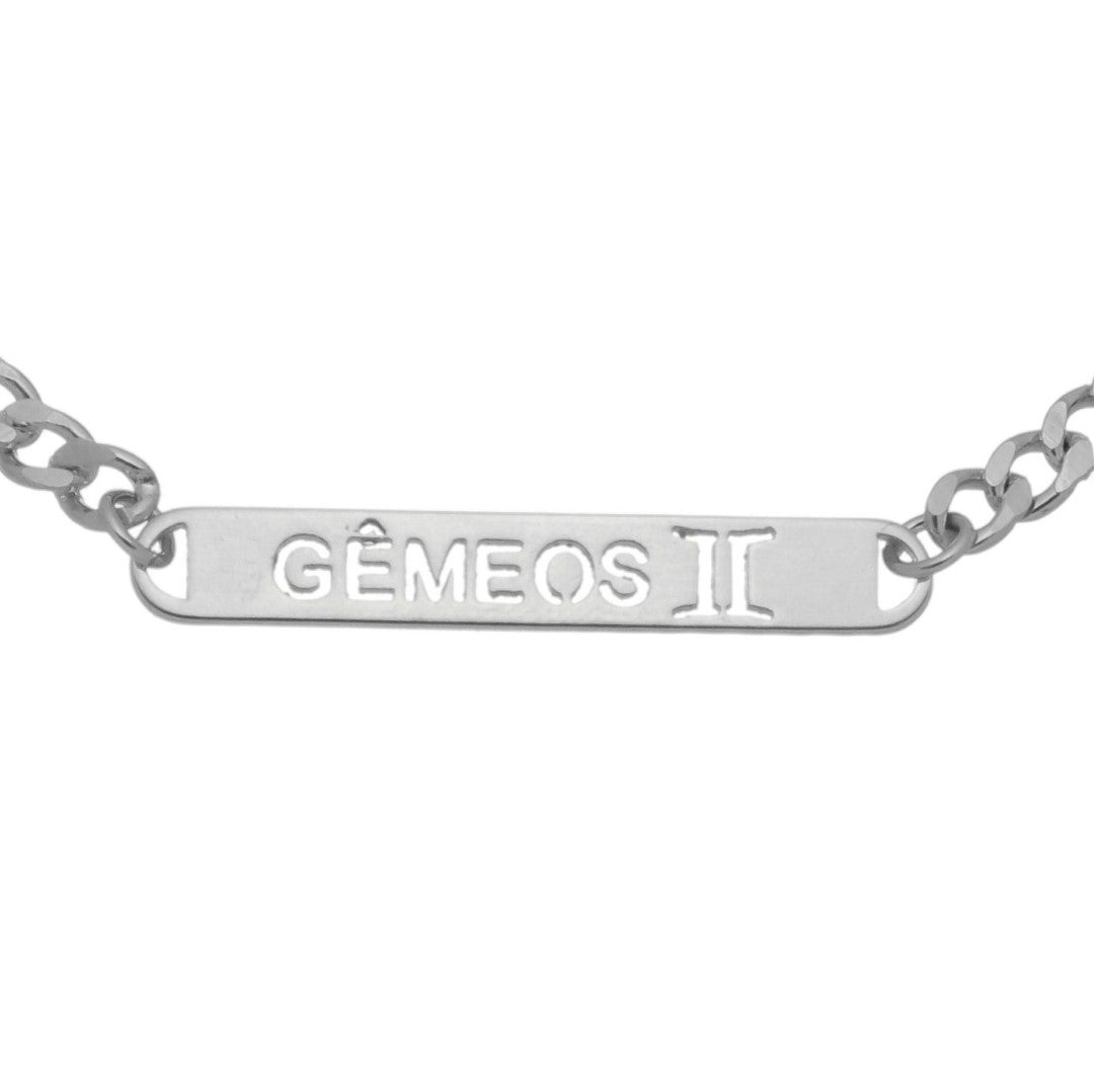 Pulseira Plaquinha Signo Folheada em Ródio Branco